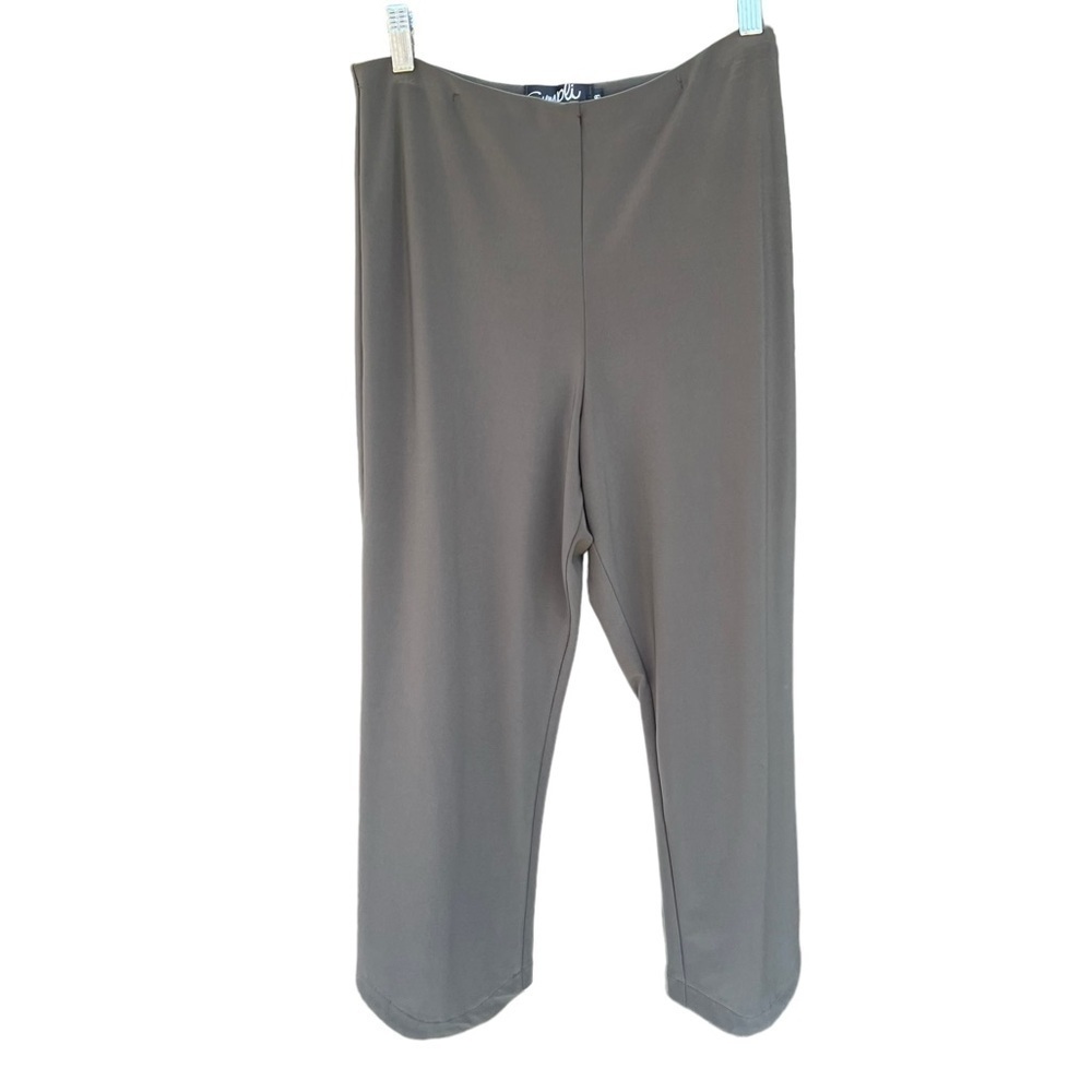 Sympli Canada Lagenlook Curved Hem Crop Pants Olive Green Stretch Size 8 GUC